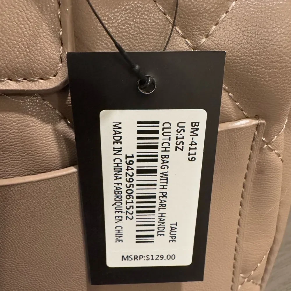 NWT Badgley Mischka Pearl Top handle Mini Quilted Handbag Taupe